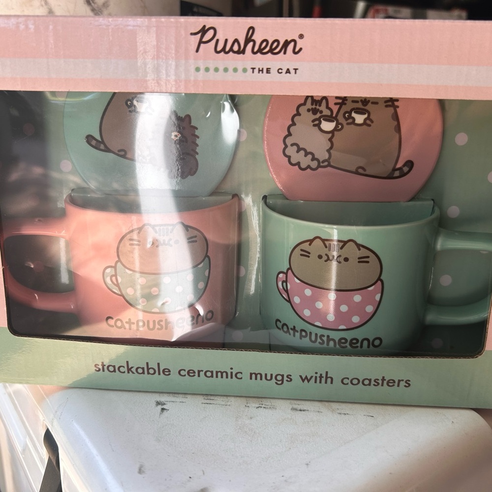Pusheen Pastel Ceramic Mug Set with Coasters